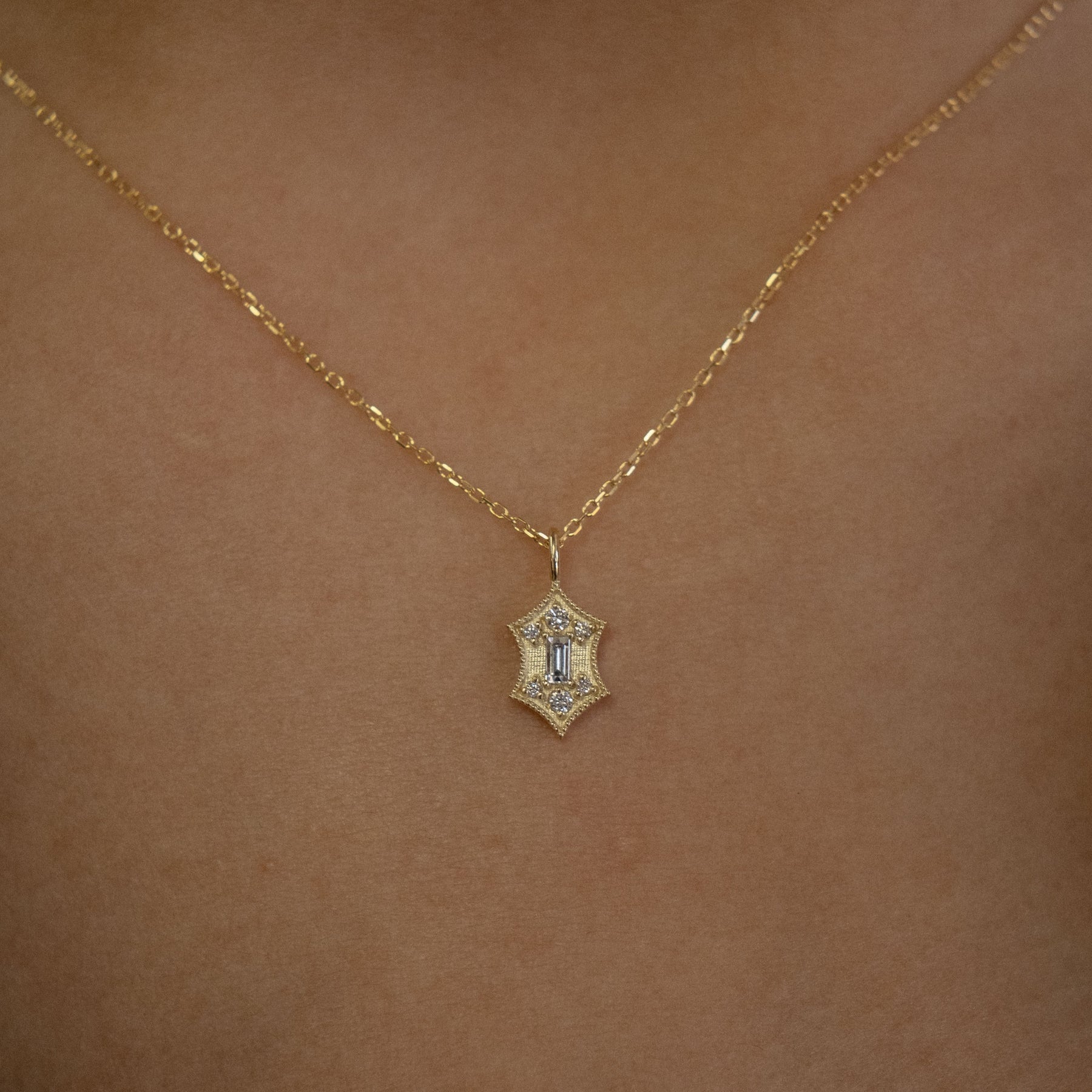 Diamond Baguette Shield Necklace