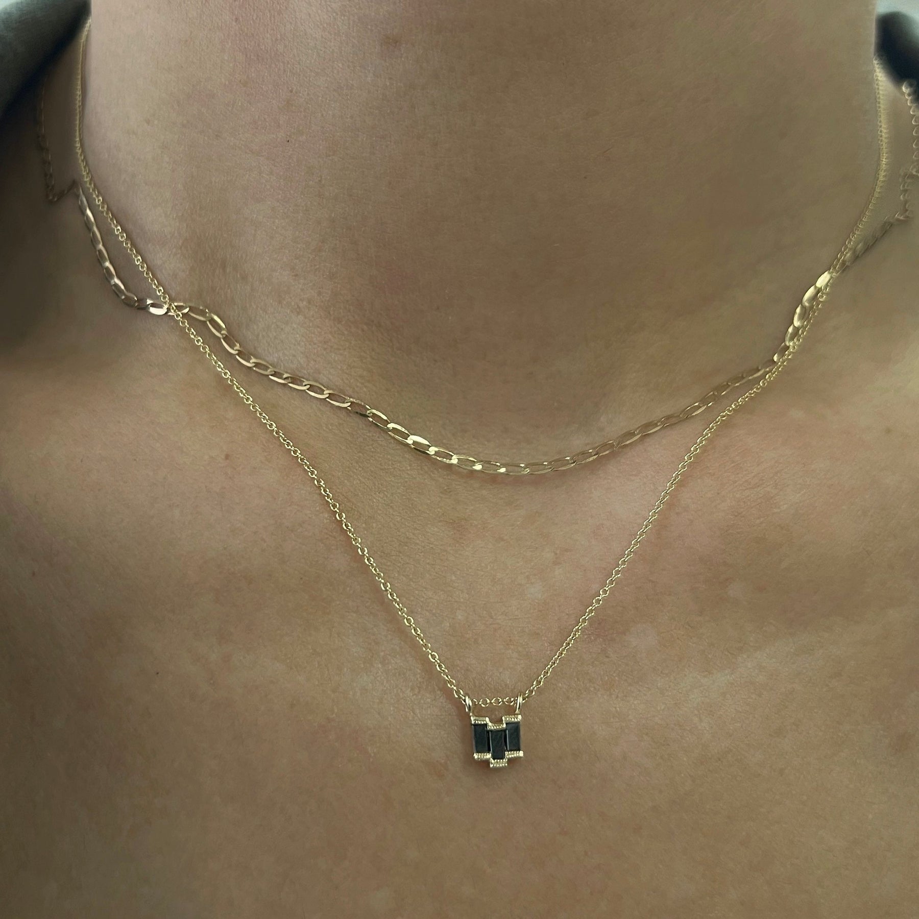 Black Diamond Baguette Step Necklace