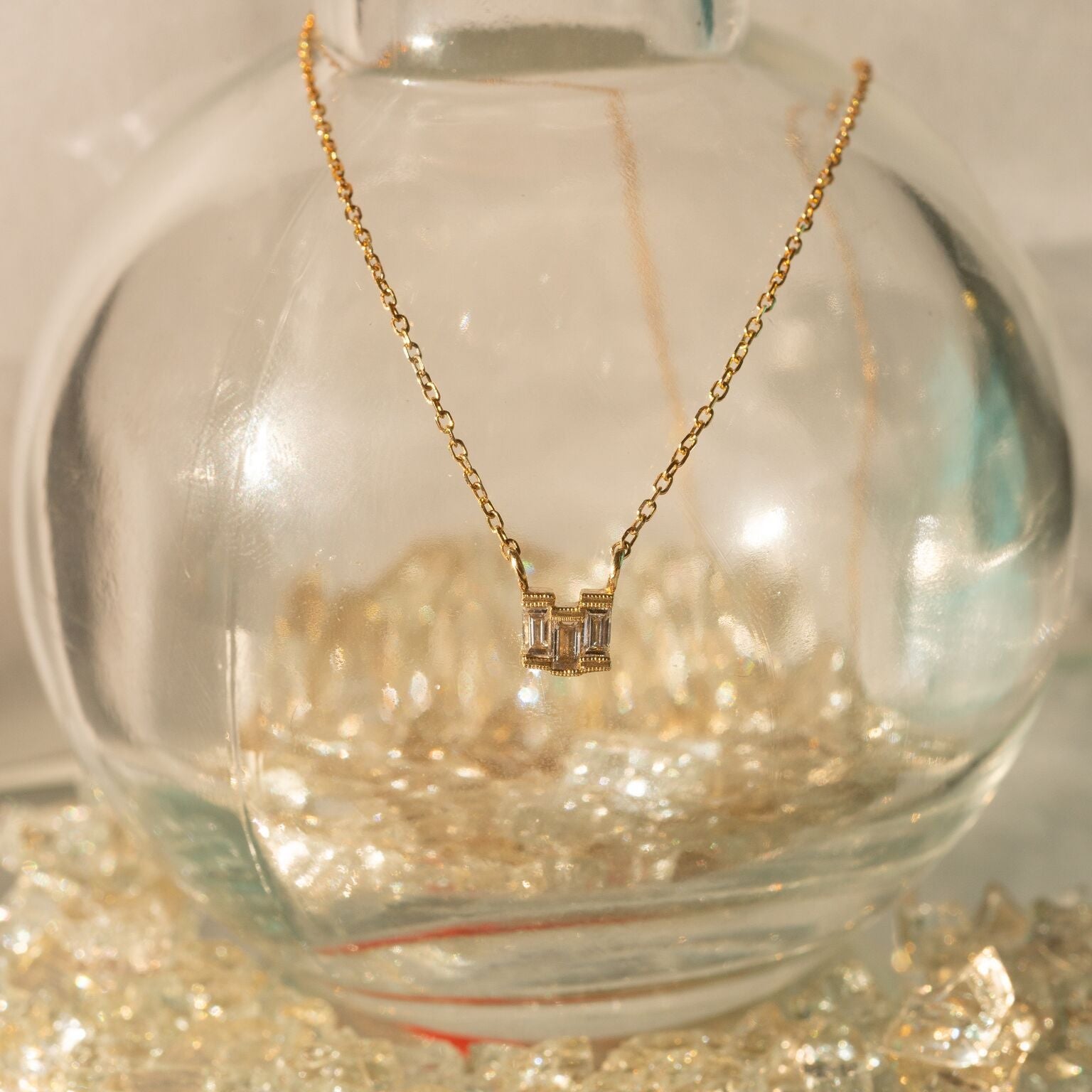 Diamond Baguette Step Necklace (ready to ship option)*