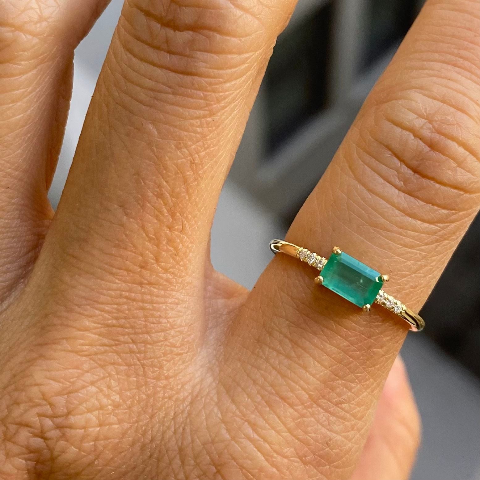 East West emerald Equilibrium Ring